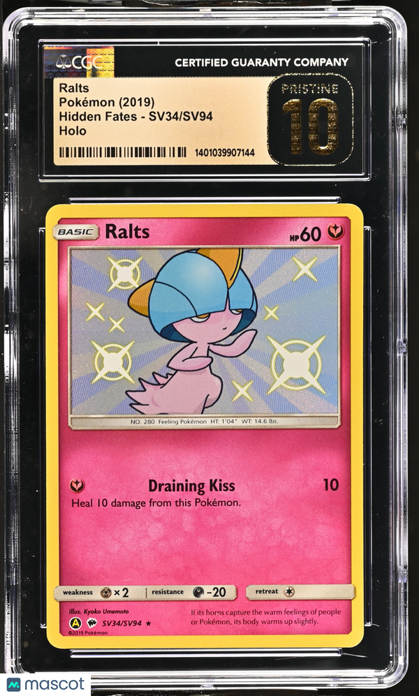 2019 Pokémon SM Hidden Fates Ralts #SV34/SV94 CGC 10