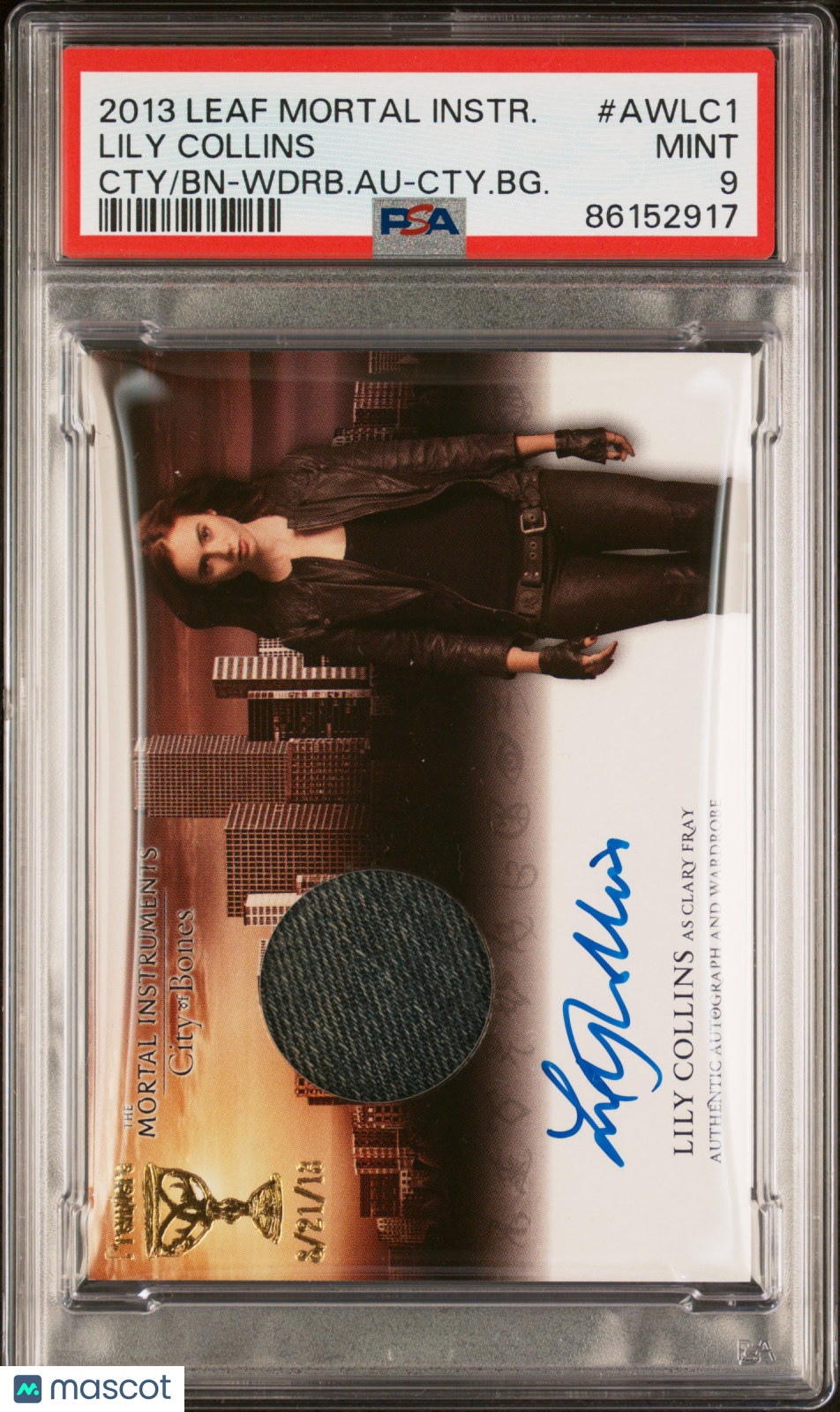 2013 Leaf Mortal Instruments City Of Bones Wardrobe Auto Lily Collins PSA 9