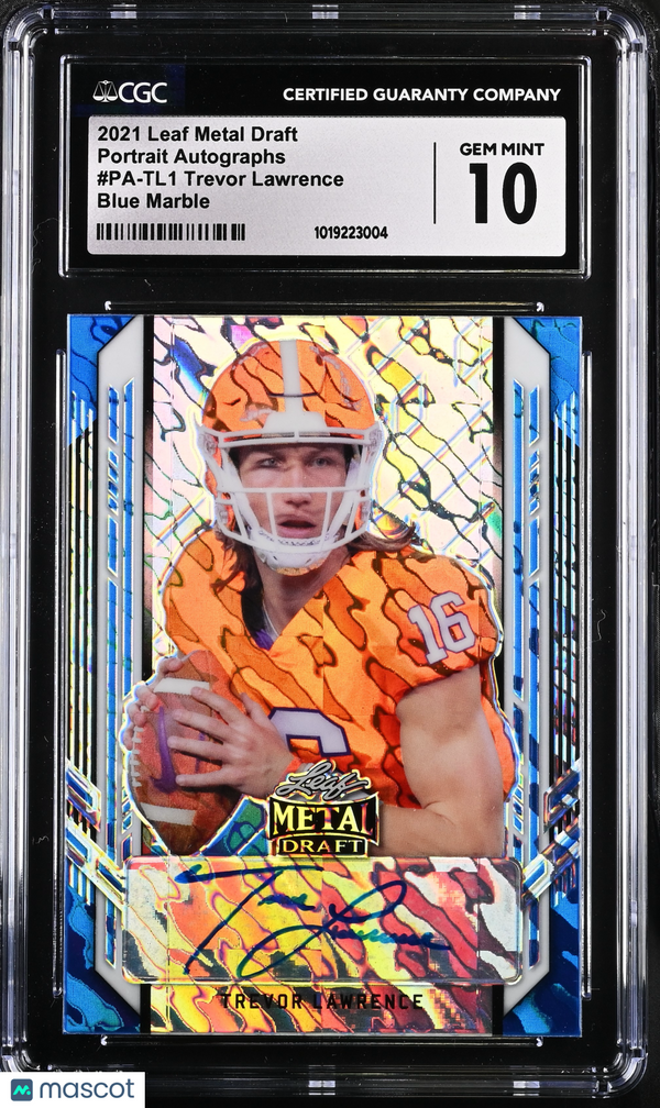 2021 Leaf Metal Draft Trevor Lawrence Blue Marble 25/40 Rookie Auto CGC 10