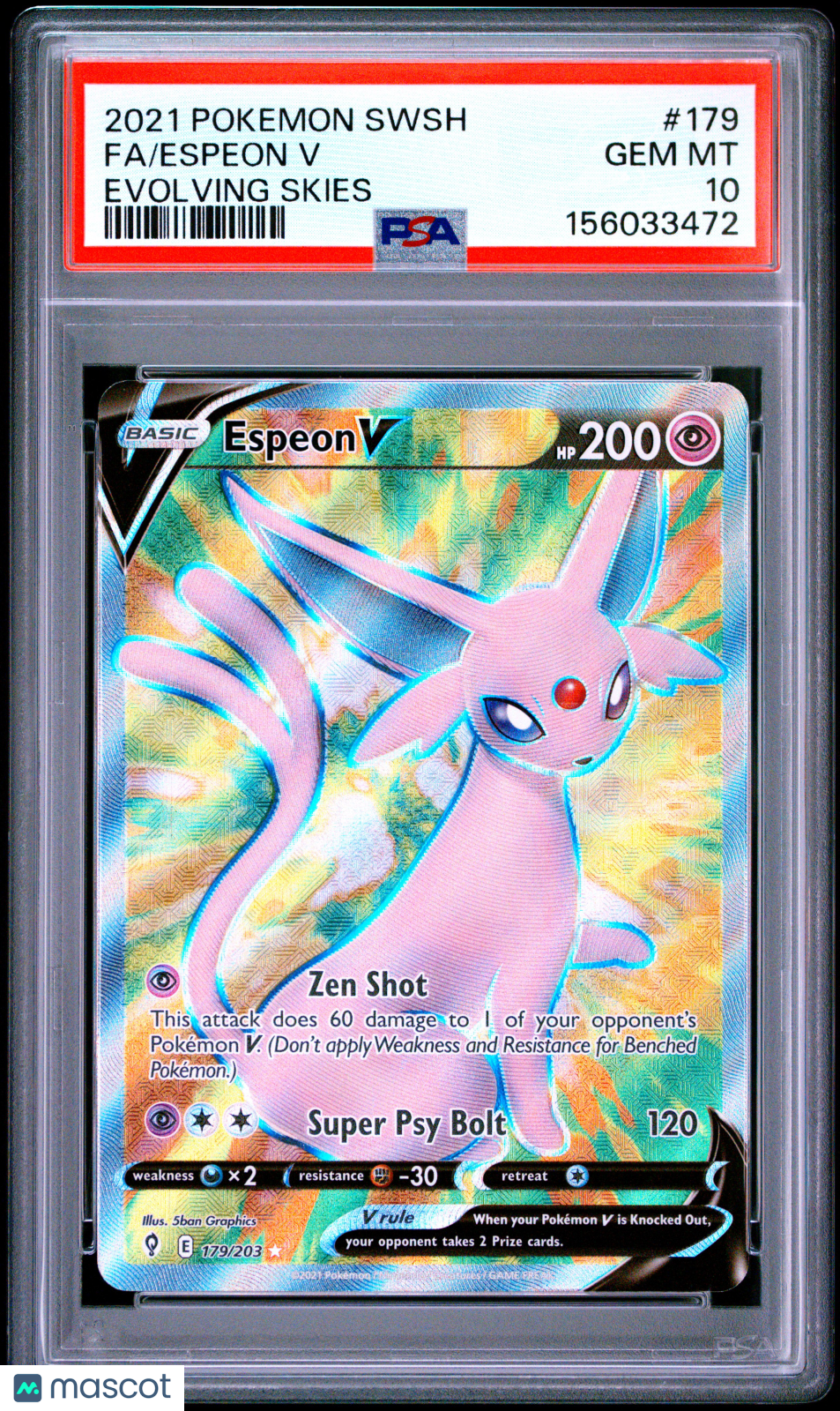 2021 Pokemon Sword & Shield Evolving Skies Espeon V #179 PSA 10 GEM MINT
