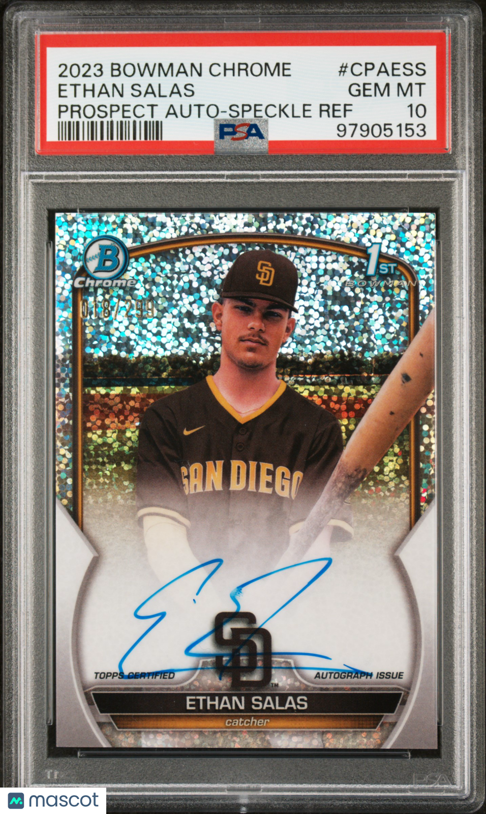 2023 Bowman Chrome Prospect Auto Ethan Salas Speckle Ref 018/299 #CPAESS PSA 10