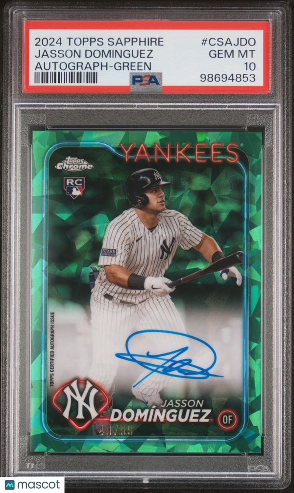 2024 Topps Chrome Sapphire Autographs Jasson Dominguez Green  PSA 10 GEM MINT