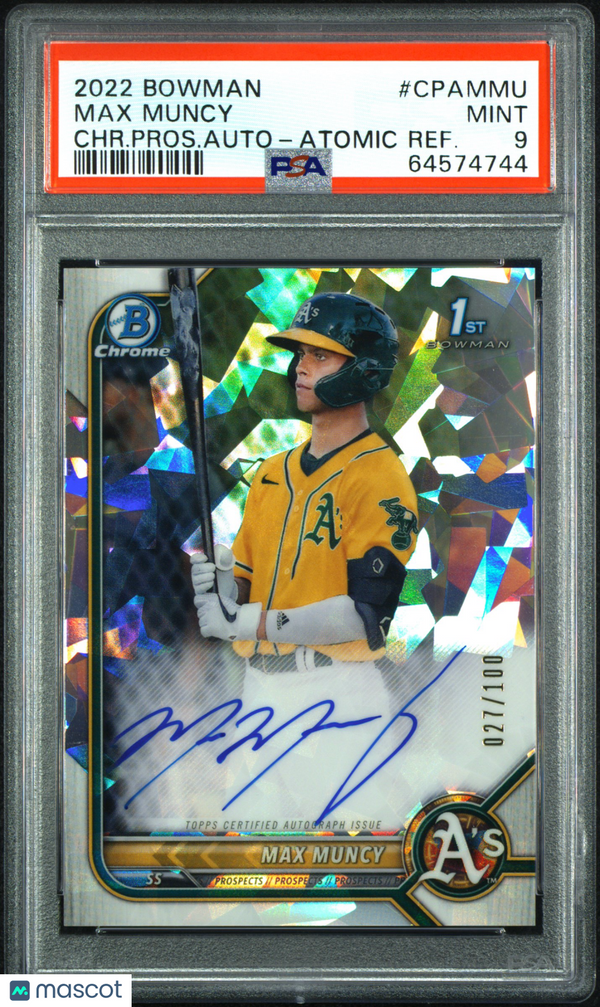 2022 Bowman Chrome Prospect Autographs Max Muncy Atomic Refractor #CPAMMU PSA 9