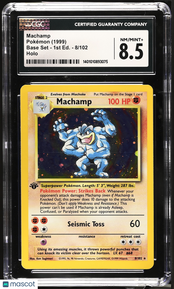 1999 Pokémon Base Set - 1st Edition Machamp (With Shadow) #8/102 Holo CGC 8.5