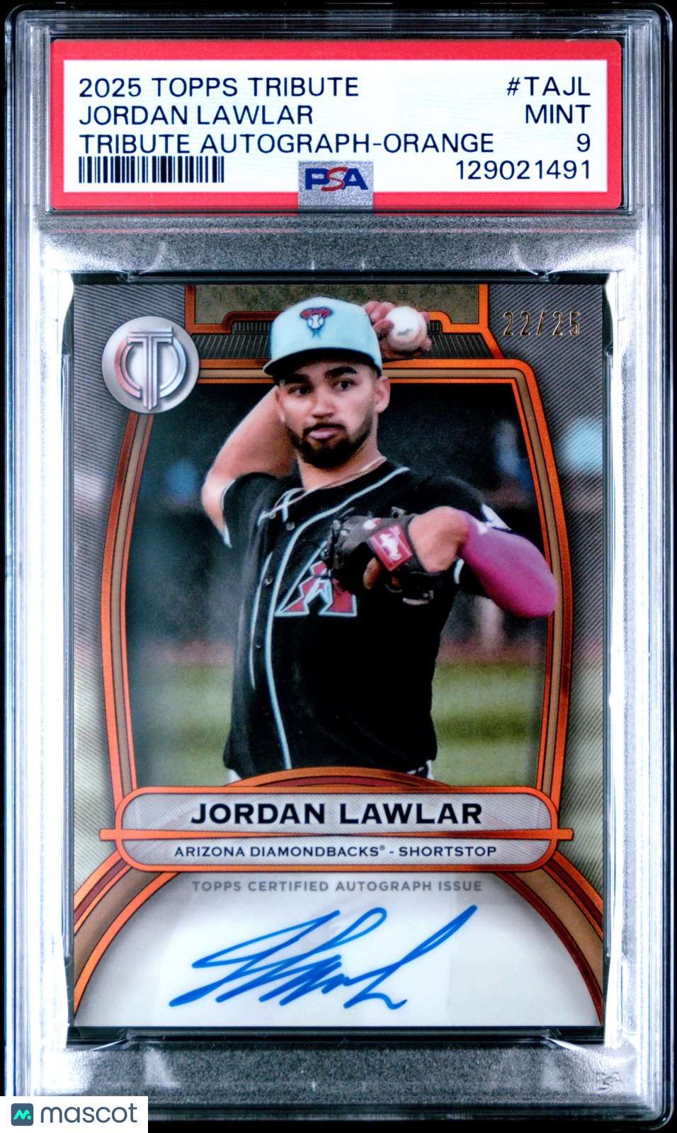 2025 Topps Tribute Tribute Autographs Jordan Lawlar Orange #TAJL PSA 9