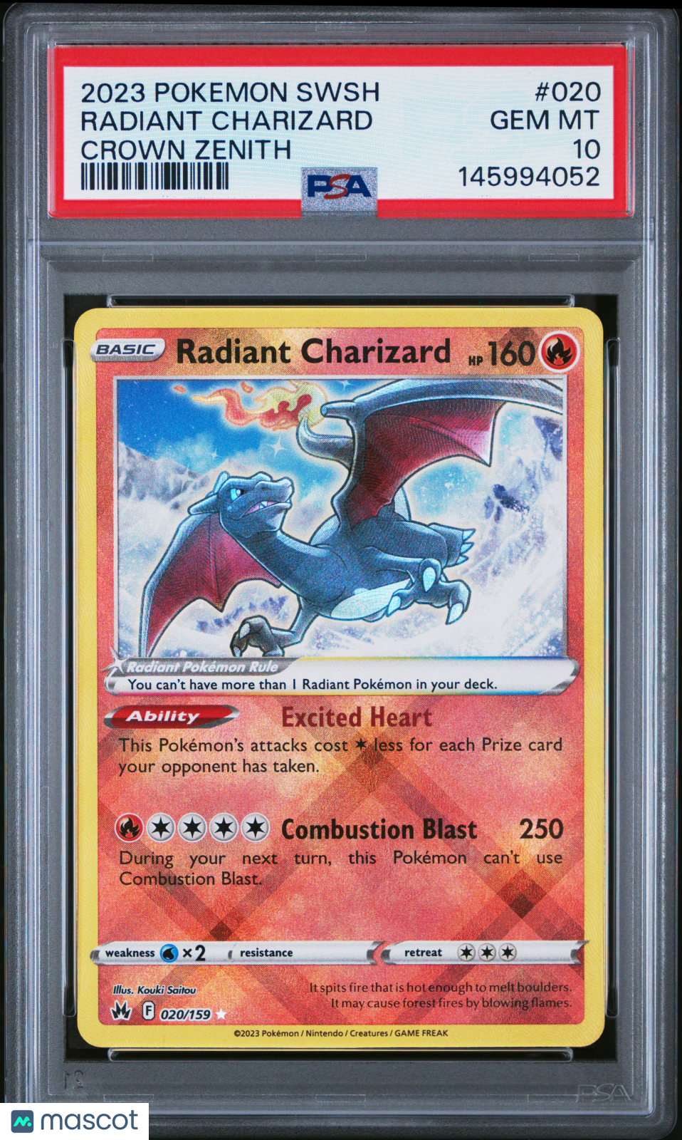 2023 Pokemon Sword And Shield Crown Zenith Radiant Charizard #020 PSA 10 GEM