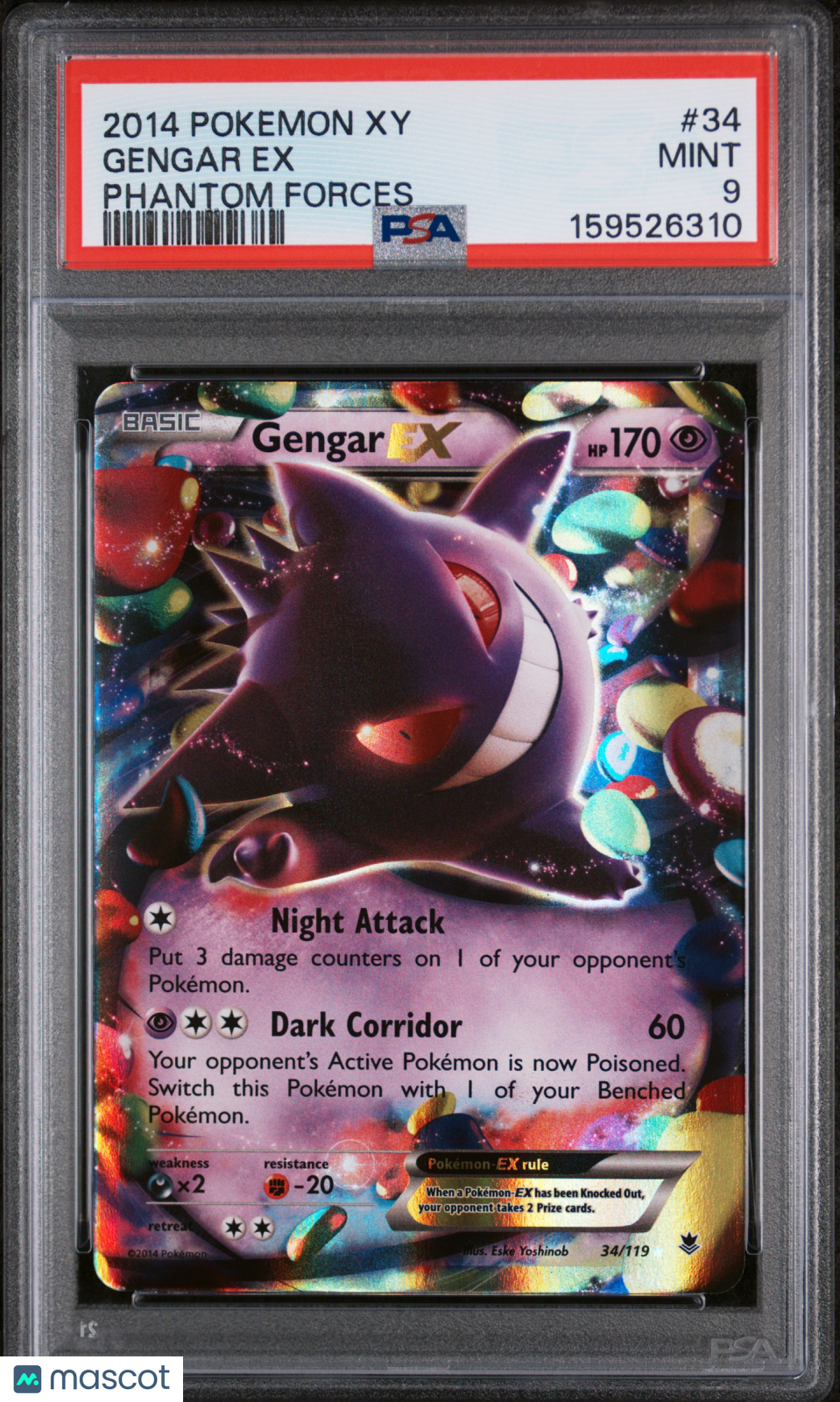 2014 Pokemon Xy Phantom Forces Gengar EX #34 Phantom Forces PSA 9