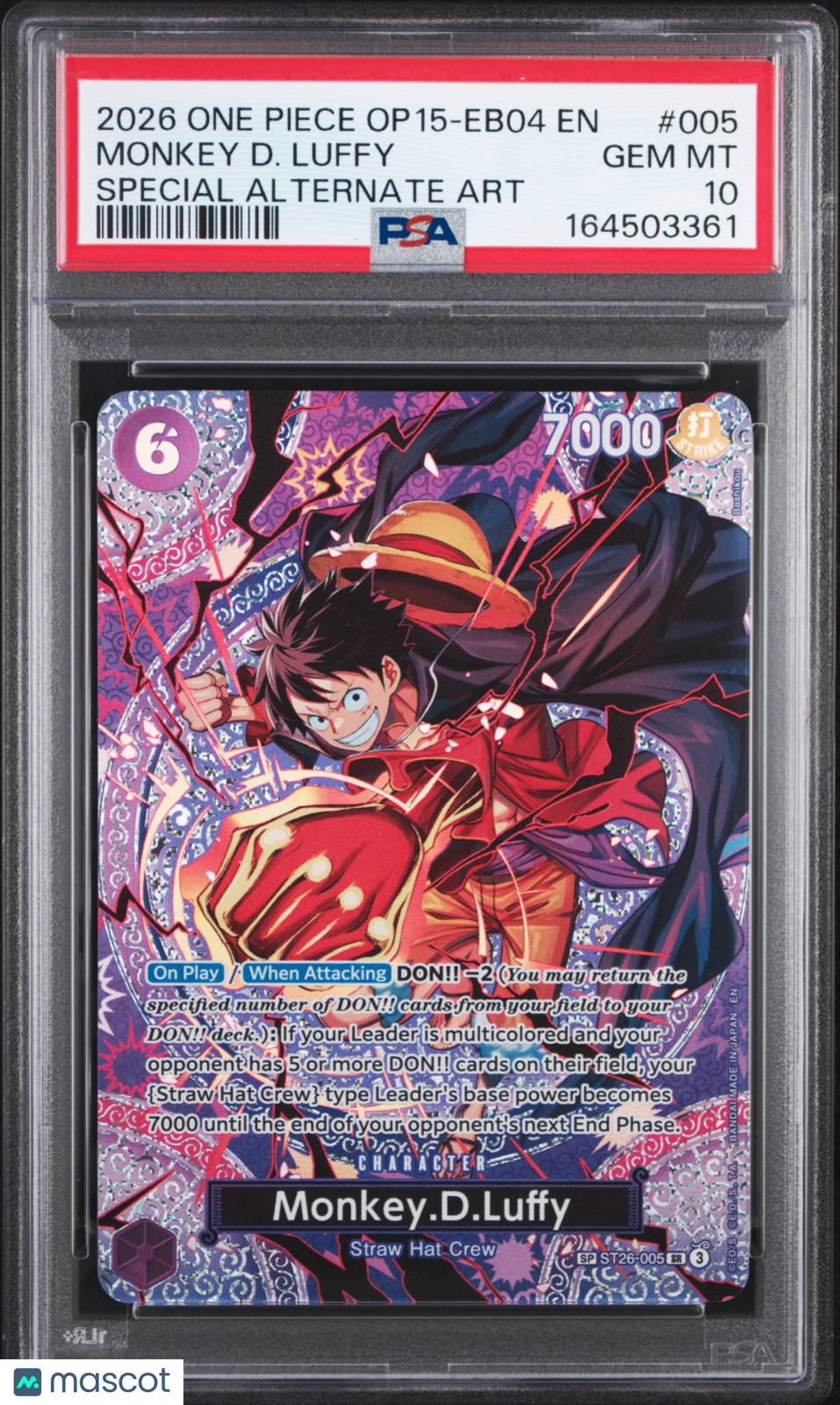 2026 One Piece Op15-Eb04-Adventure On Kami's Island Monkey D. Luffy #005 PSA 10