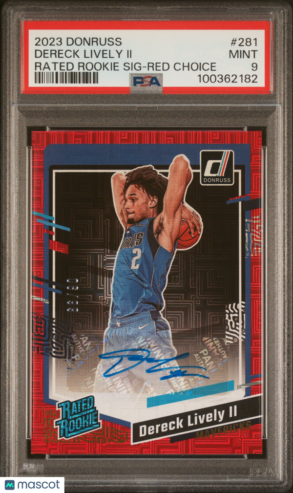 2023 Panini Donruss Dereck Lively II Rated Rookie SIG Red Choice PSA 9 MINT Auto