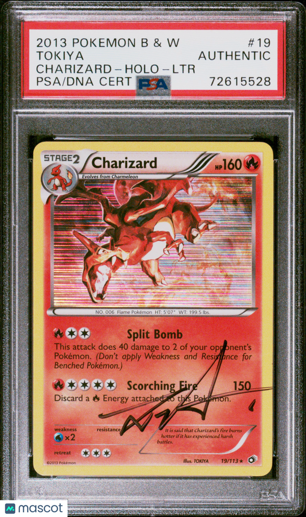 2013 Pokémon B/W Legendary Treasures Charizard #19 PSA Authenticated Autographed