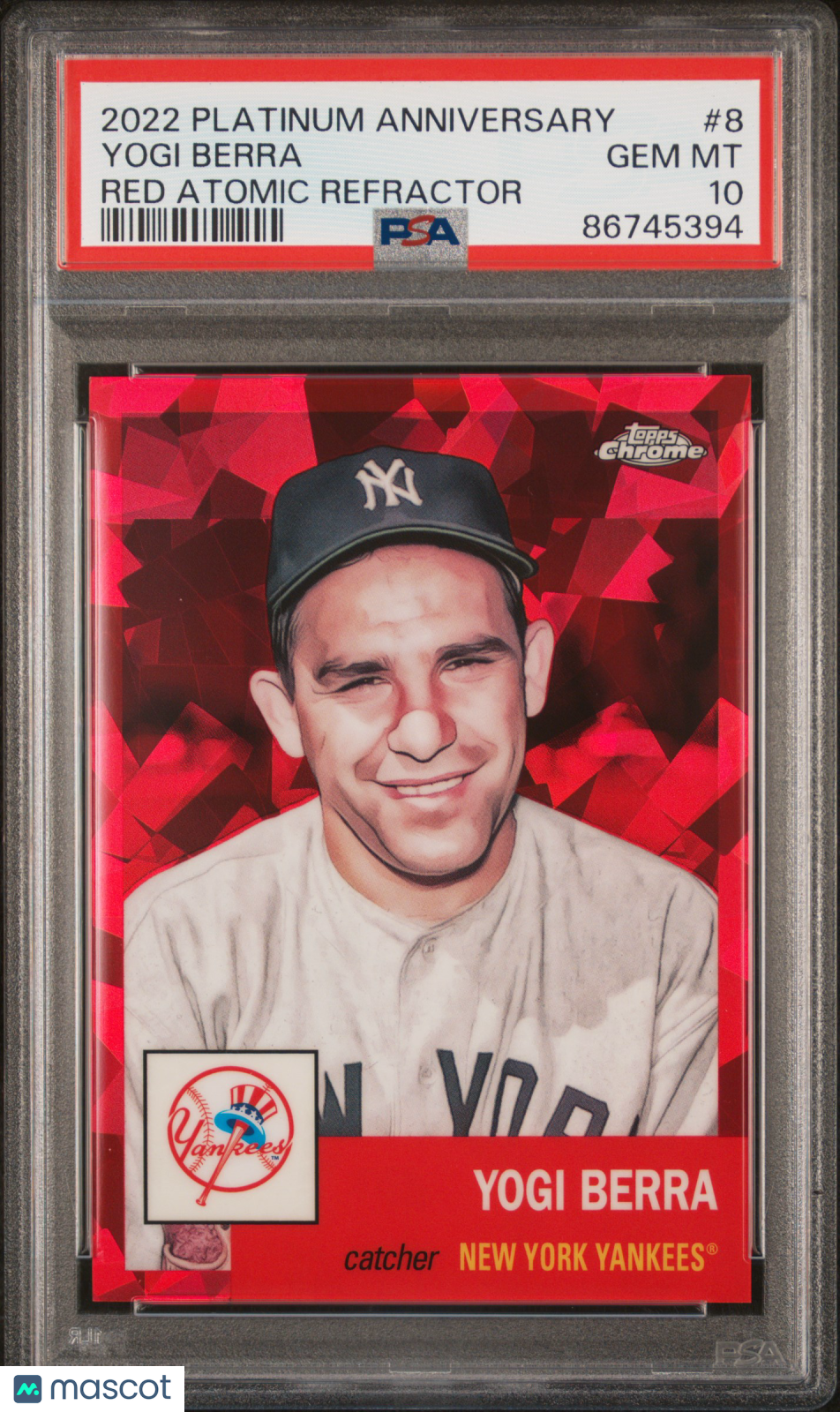 2022 Topps Chrome Platinum Anniversary Yogi Berra Red Atomic Refractor #8 PSA 10