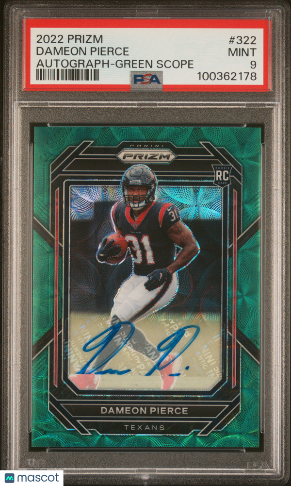 2022 Panini Prizm Dameon Pierce Autograph Green Scope #322 PSA 9