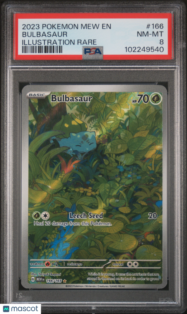 2023 Pokemon Mew EN-151 Bulbasaur #166 Illustration Rare PSA 8