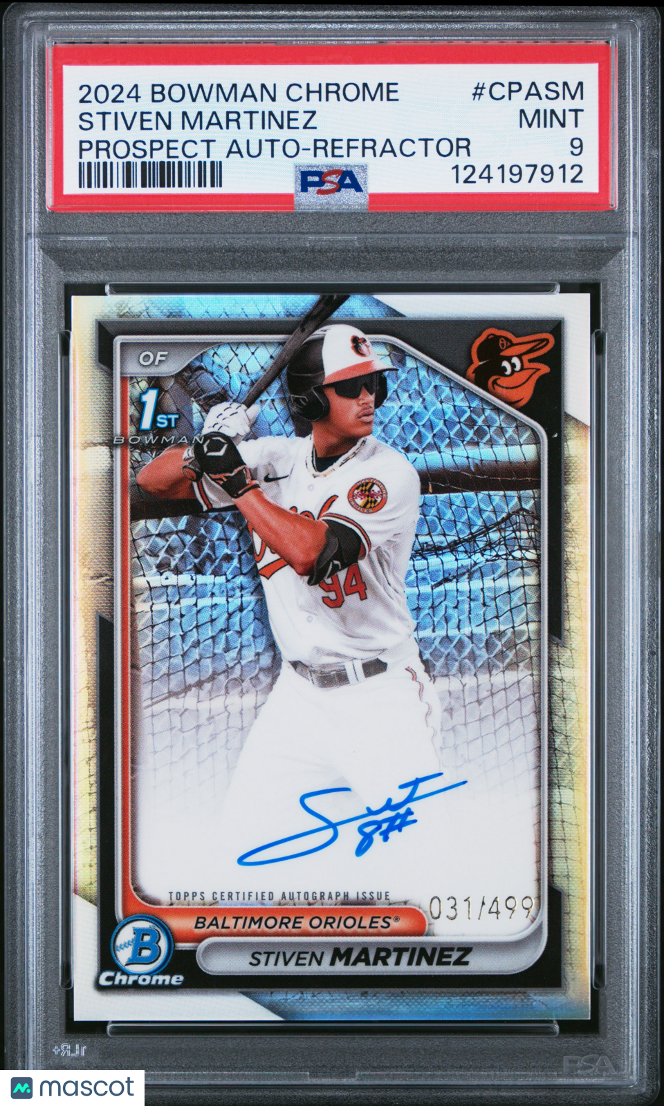 2024 Bowman Chrome Prospect Autographs Stiven Martinez 031/499 #CPASM PSA 9