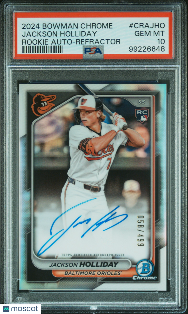 2024 Bowman Chrome Rookie Autographs Jackson Holliday Refractor PSA 10 GEM MINT