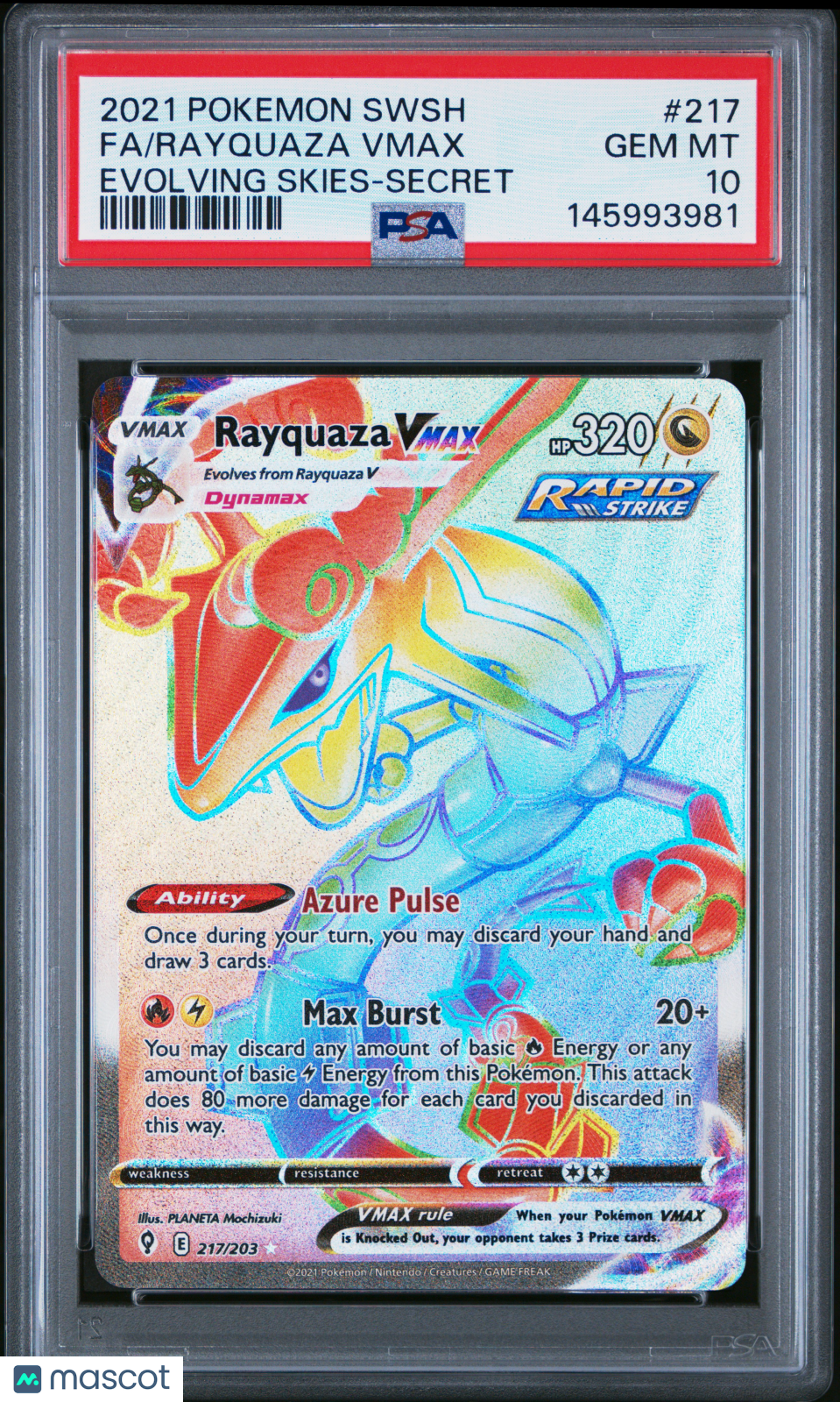 2021 Pokemon Sword & Shield Evolving Skies #217 Rayquaza VMAX  PSA 10