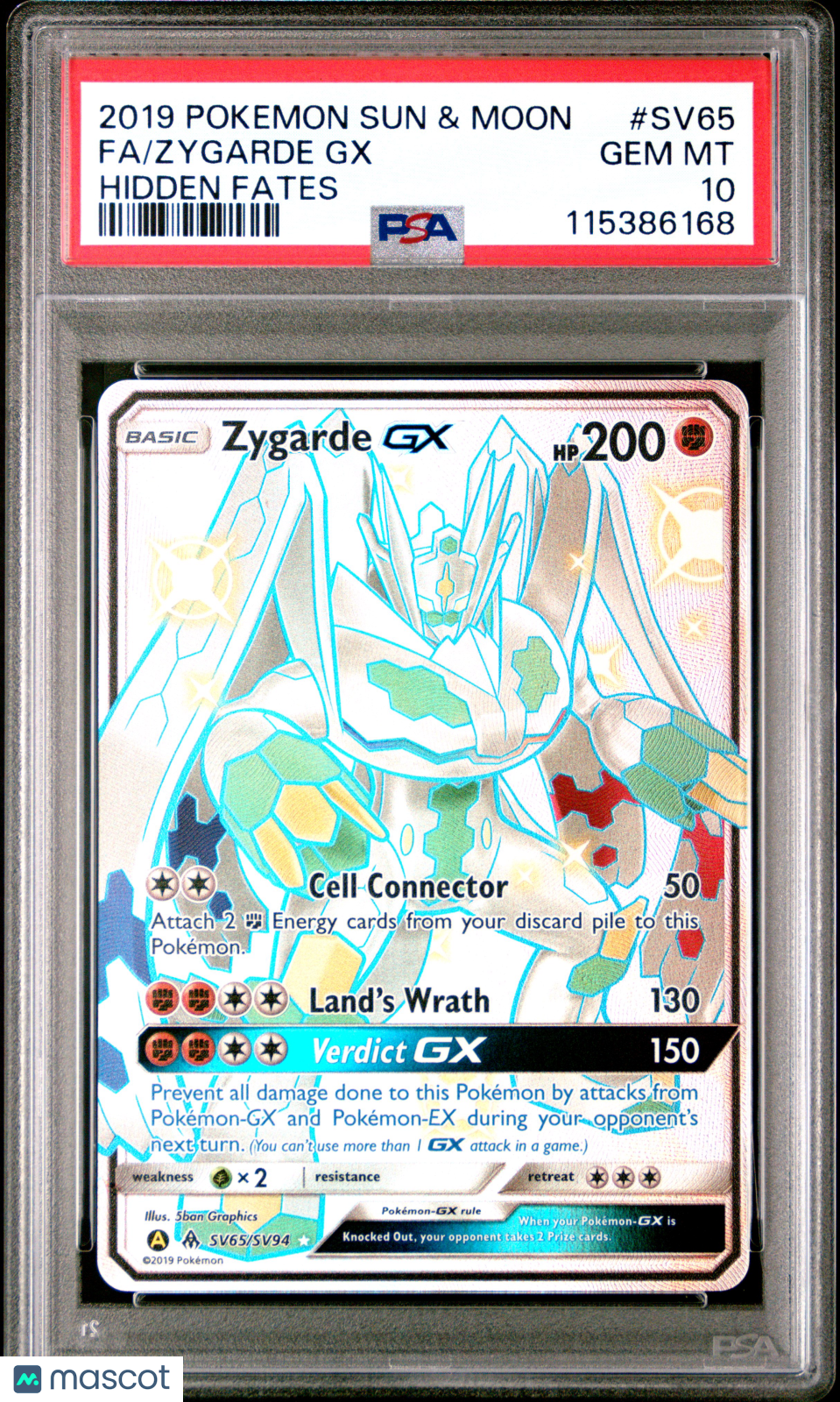 2019 Pokemon Sun & Moon Hidden Fates Zygarde GX #SV65 FA PSA 10 GEM MINT