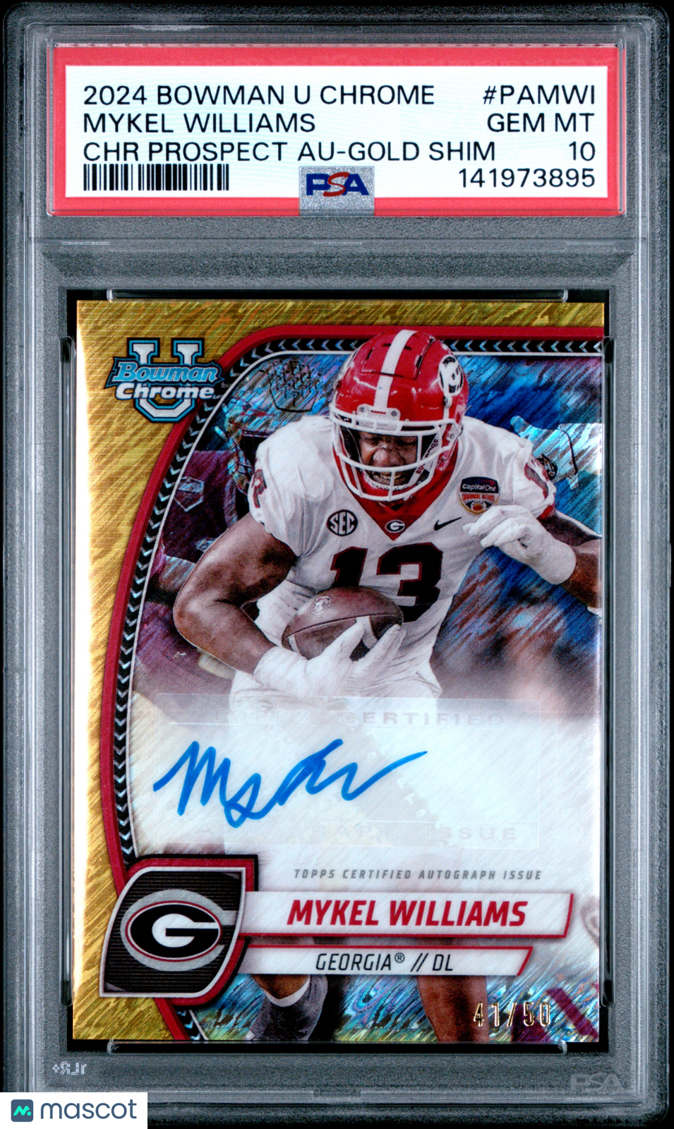 2024 Bowman University Chrome Auto Mykel Williams Gold Shimmer 41/50 PSA 10