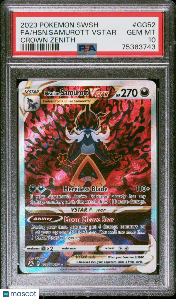 2023 Pokemon Crown Zenith Hisuian Samurott VSTAR #GG52 Crown Zenith PSA 10