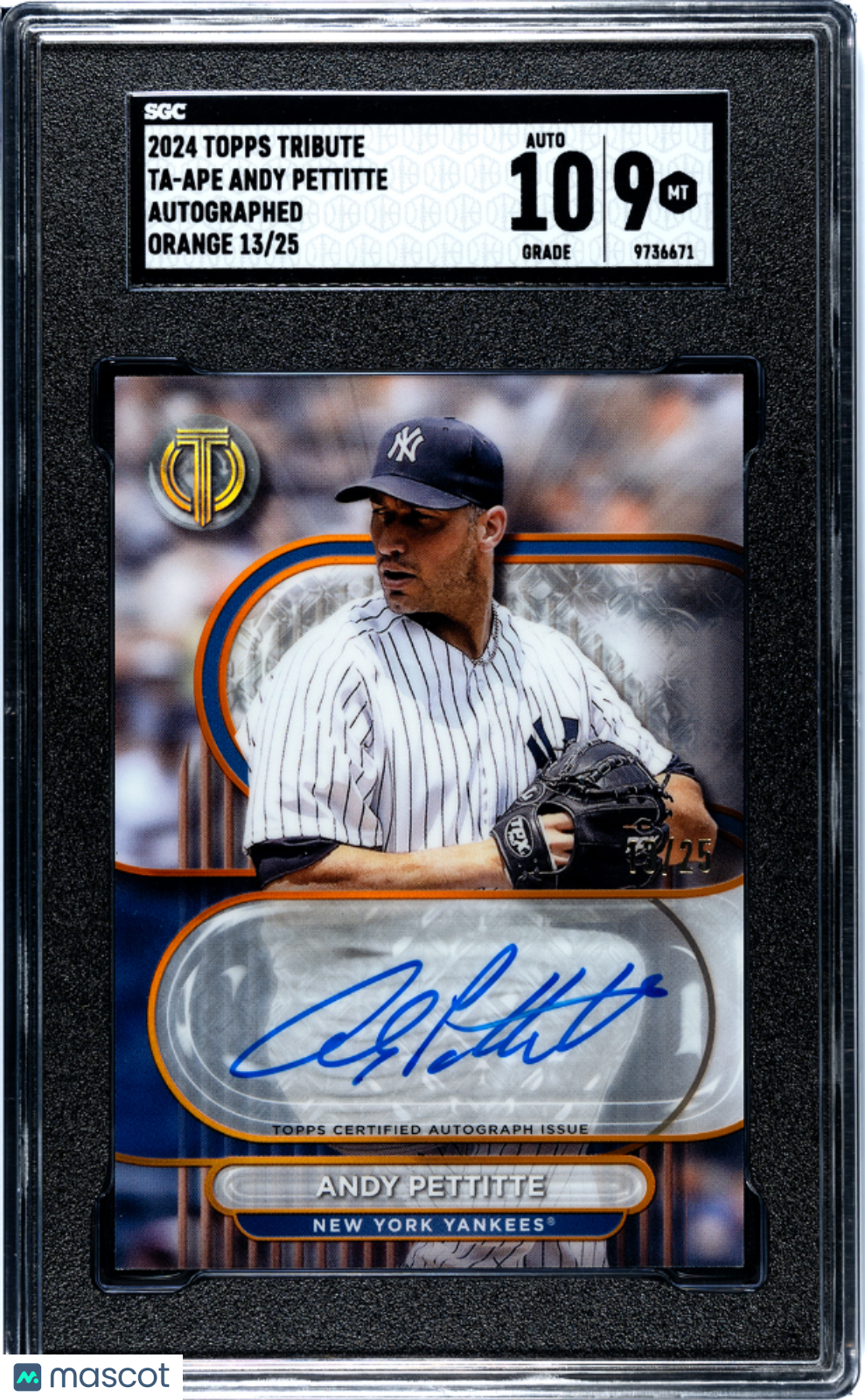 2024 Topps Tribute Andy Pettitte Autograph Orange 25 #TA-APE SGC 9
