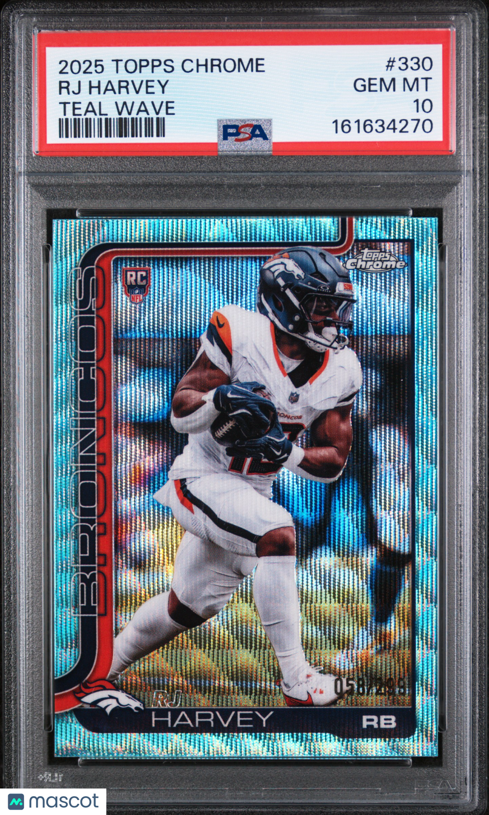 2025 Topps Chrome RJ Harvey Teal Wave 058/289 #330 PSA 10