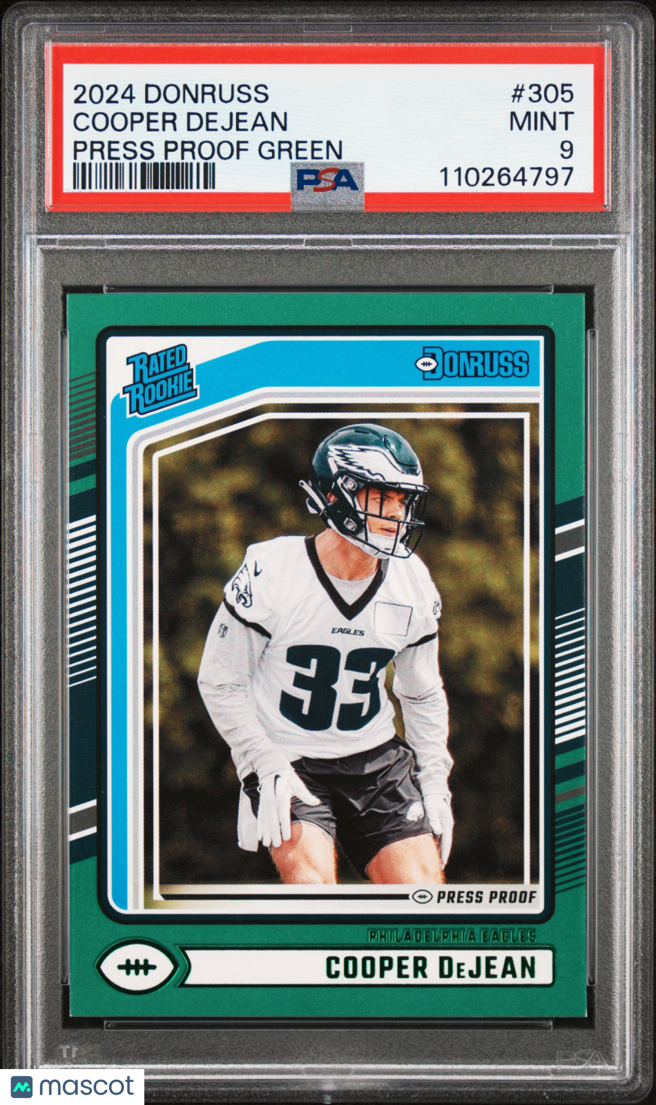 2024 Donruss Cooper Dejean Press Proof Green Rookie PSA 9 Philadelphia Eagles
