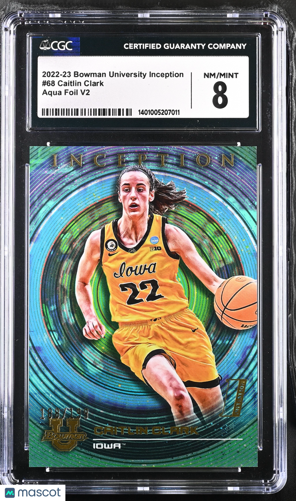 2022-23 Bowman University Inception Caitlin Clark Aqua Foil /199 #68 CGC 8 Fever