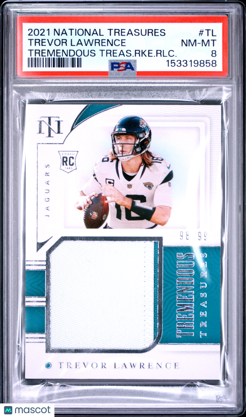 2021 National Treasures Tremendous Treasures Rookie Relics Trevor Lawrence PSA 8