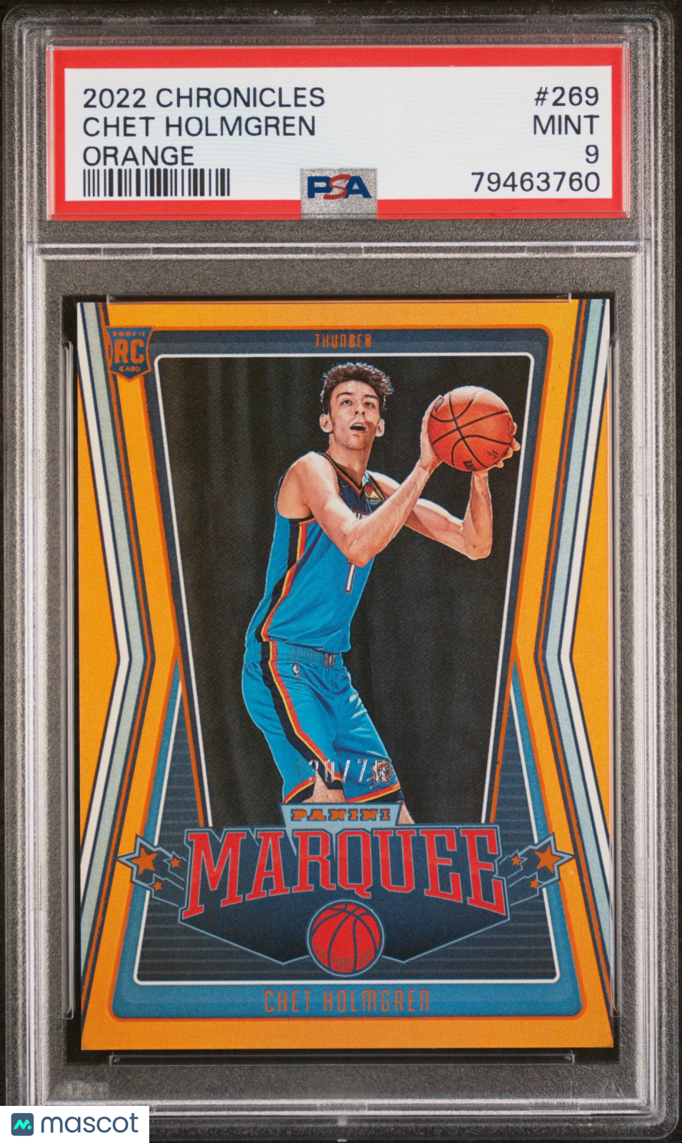 2022 Panini Chronicles Chet Holmgren Orange /75 #269 PSA 9 Oklahoma City Thunder