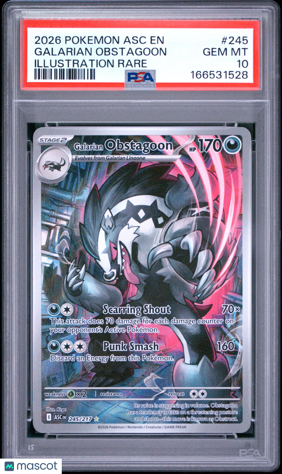 2026 Pokemon Ascended Heroes Galarian Obstagoon #245 Illustration Rare PSA 10