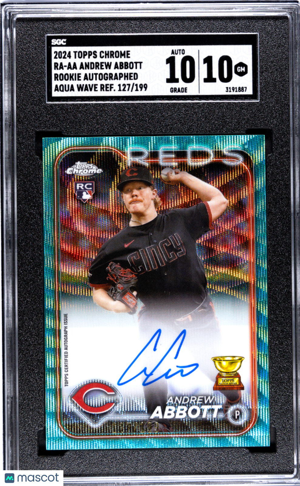 2024 Topps Chrome Andrew Abbott Aqua Wave Refractor 127/199 Rookie SGC 10 Reds