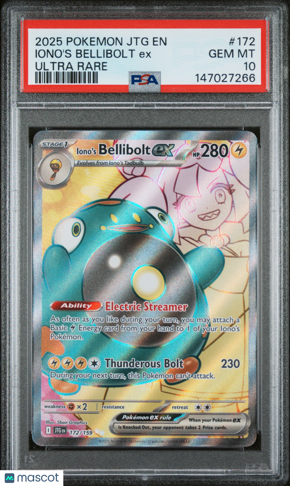 2025 Pokemon Journey Together Iono's Bellibolt EX #172 Ultra Rare PSA 10 GEM