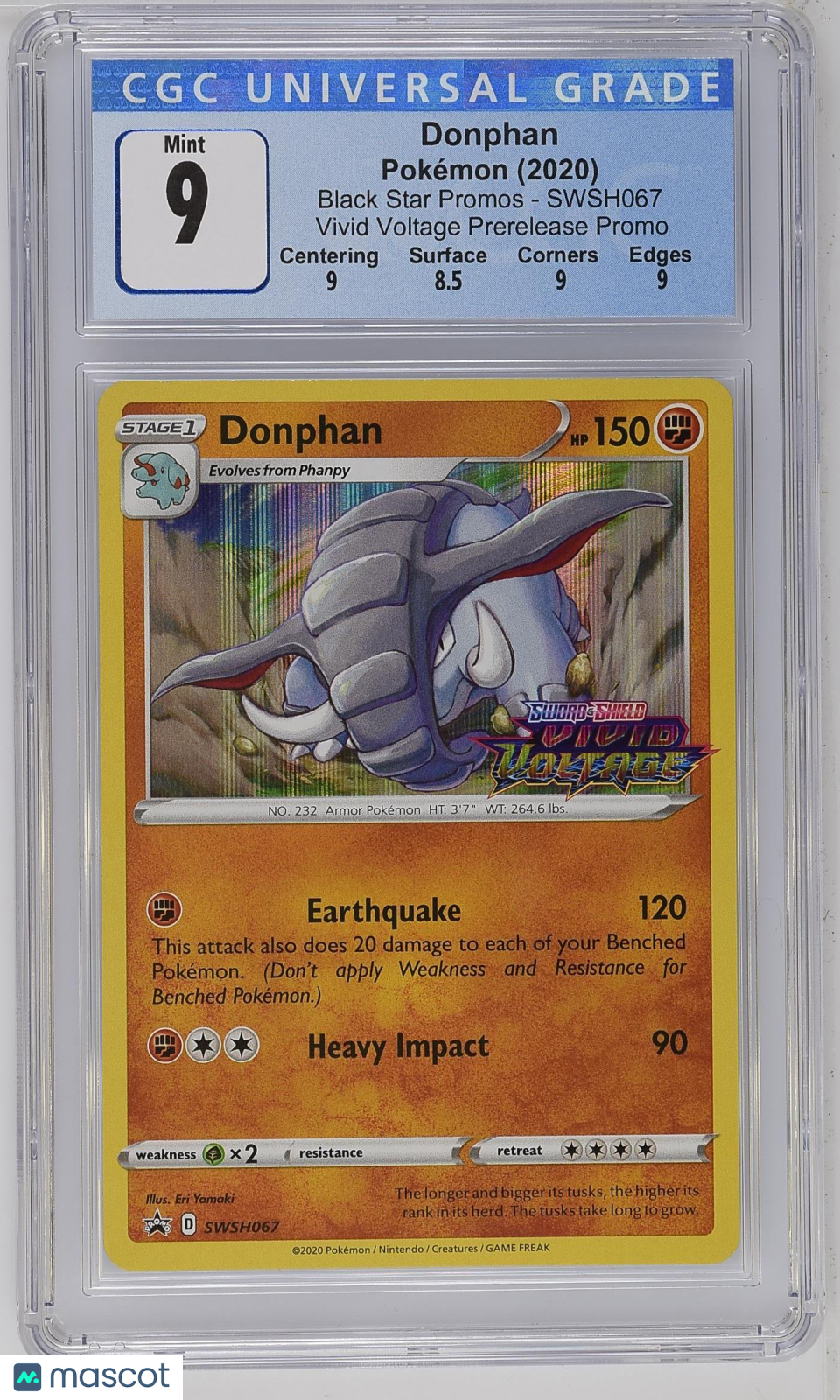 2020 Pokemon Black Star Promos Donphan #SWSH067 Vivid Voltage Prerelease CGC 9