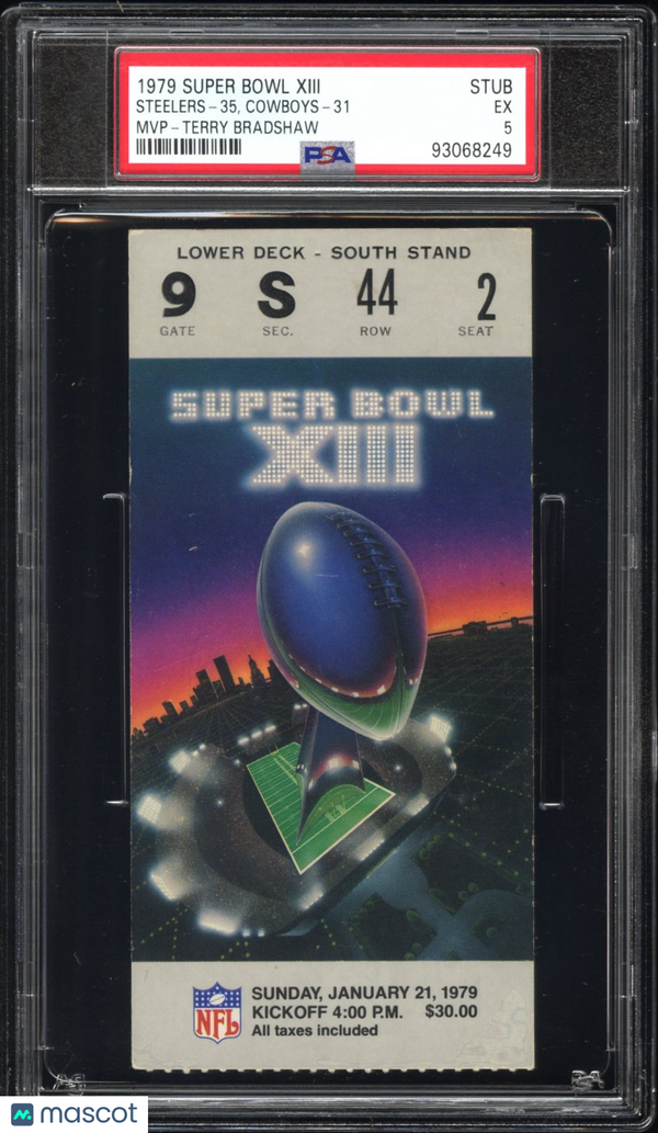 1979 Super Bowl XIII Ticket Stub Terry Bradshaw MVP PSA 5