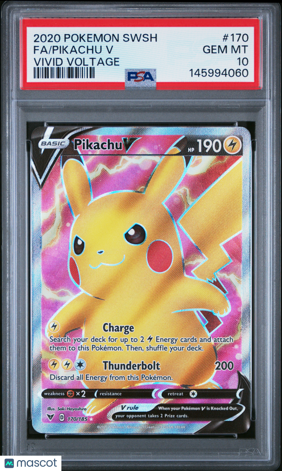 2020 Pokemon Sword & Shield Vivid Voltage Pikachu V #170 Vivid Voltage Fa PSA 10