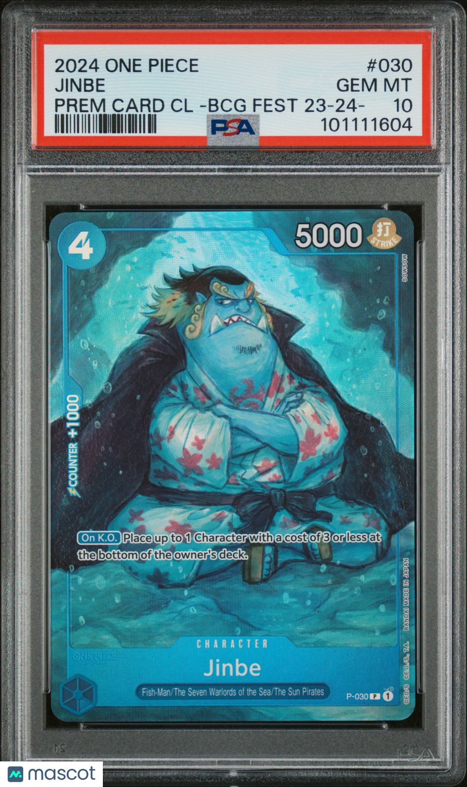 2024 One Piece Bandai Card Games Fest 23-24 Edition- Jinbe #030 PSA 10 GEM P-030