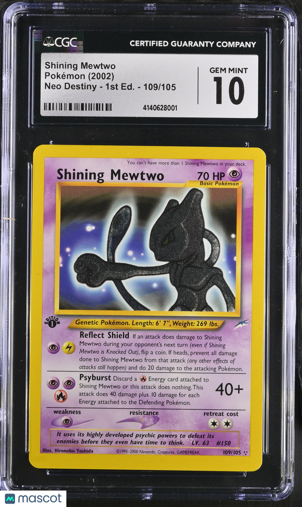 2002 Pokémon TCG 1st Edition Neo Destiny Shining Mewtwo #109/105 CGC 10