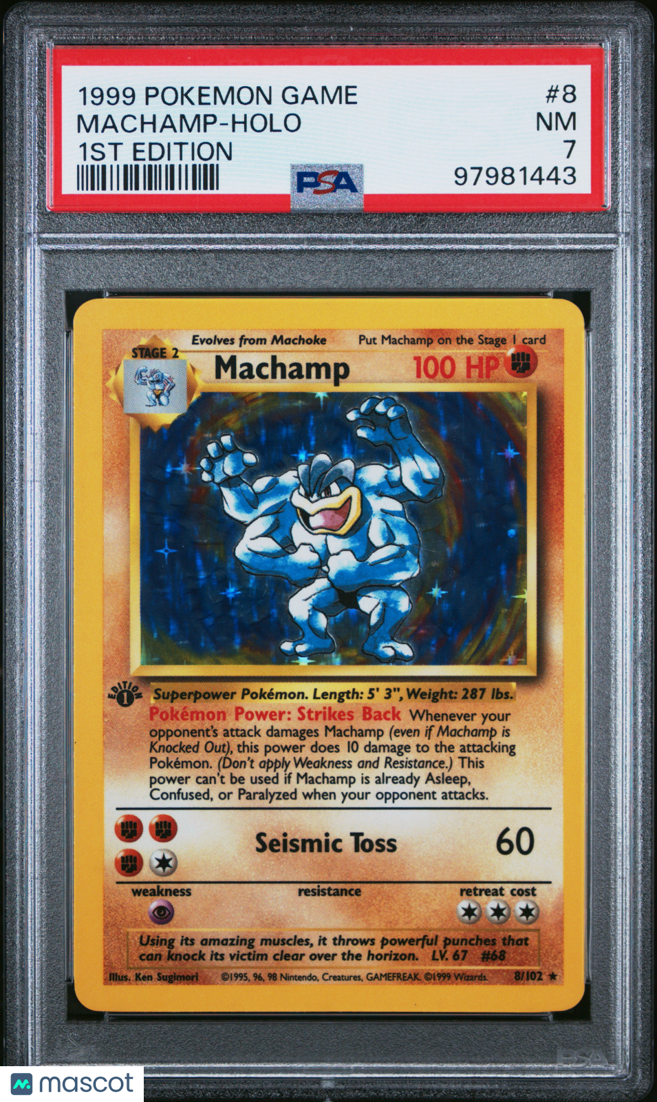 1999 Pokemon Game Machamp #8 Holo 1st Edition PSA 7