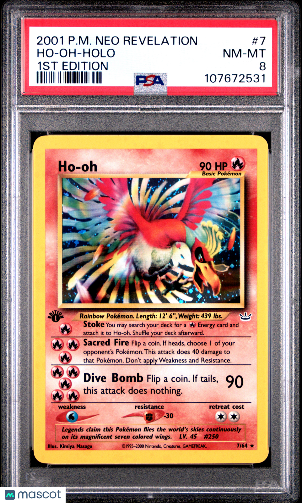 2001 Pokemon Neo Revelation Ho-Oh #7 1ST Edition PSA 8