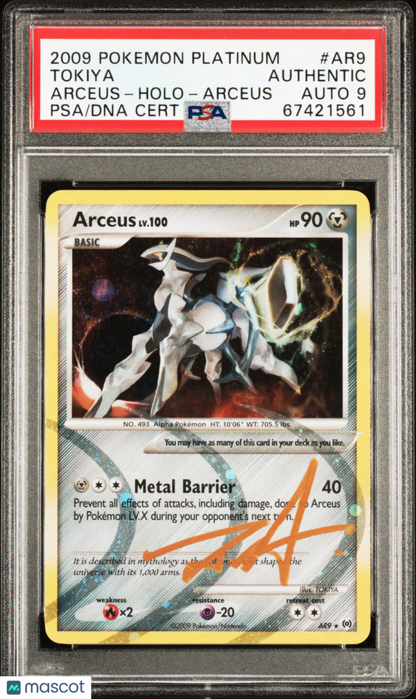 2009 Pokémon Platinum Arceus #AR9 PSA 9 Autographed Tokiya Gold