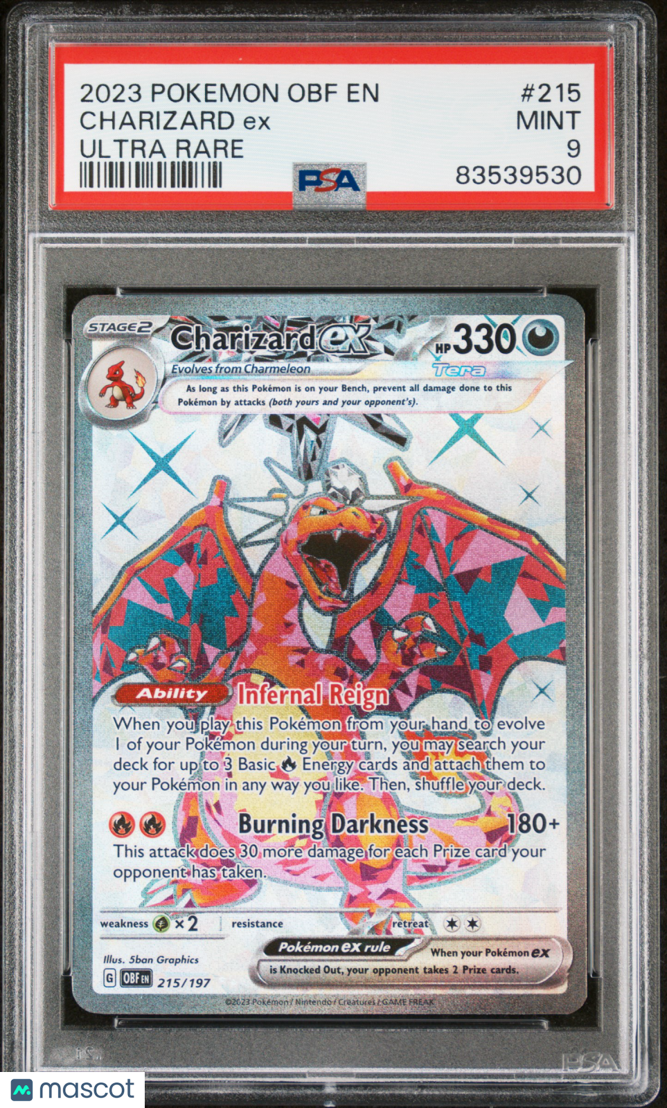 2023 Pokemon Obsidian Flames Charizard EX #215 Ultra Rare PSA 9 MINT