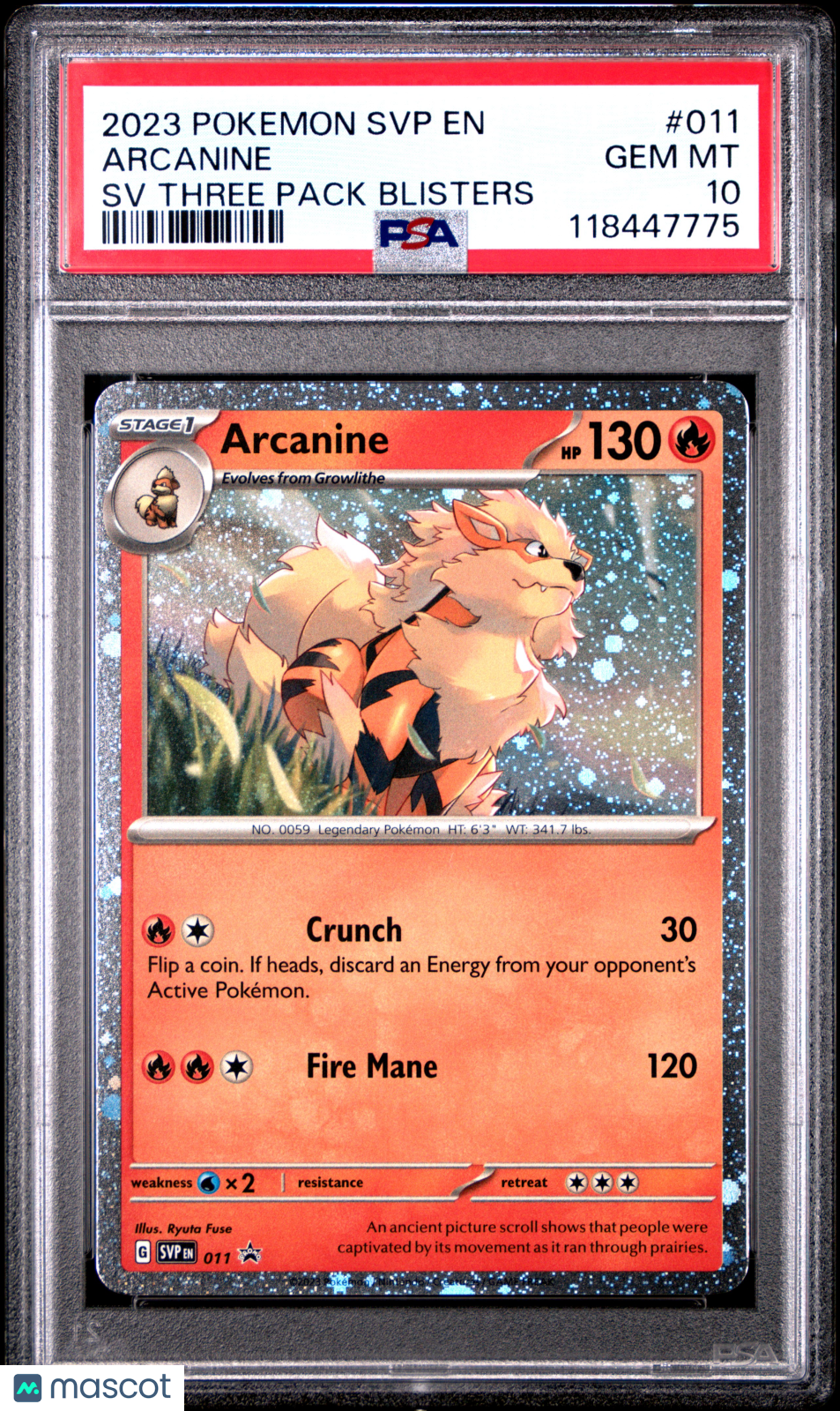 2023 Pokemon SVP EN-SV Black Star Promo Arcanine #011 Three Pack Blister PSA 10