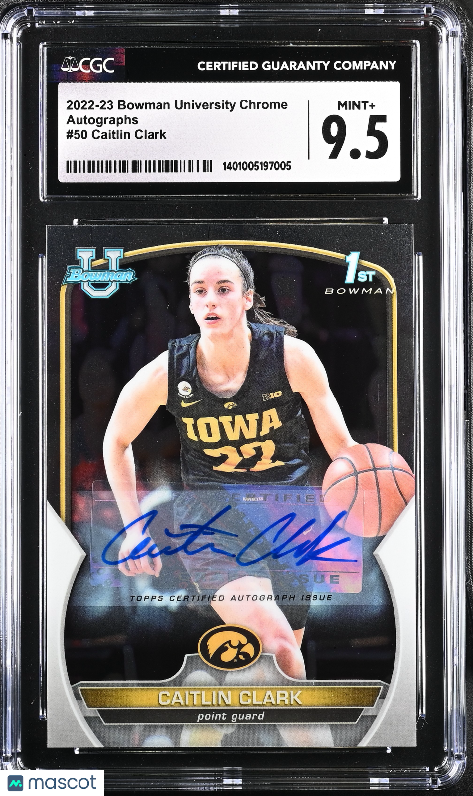 2022-23 Bowman University Chrome Caitlin Clark Autographs #50 CGC 9.5