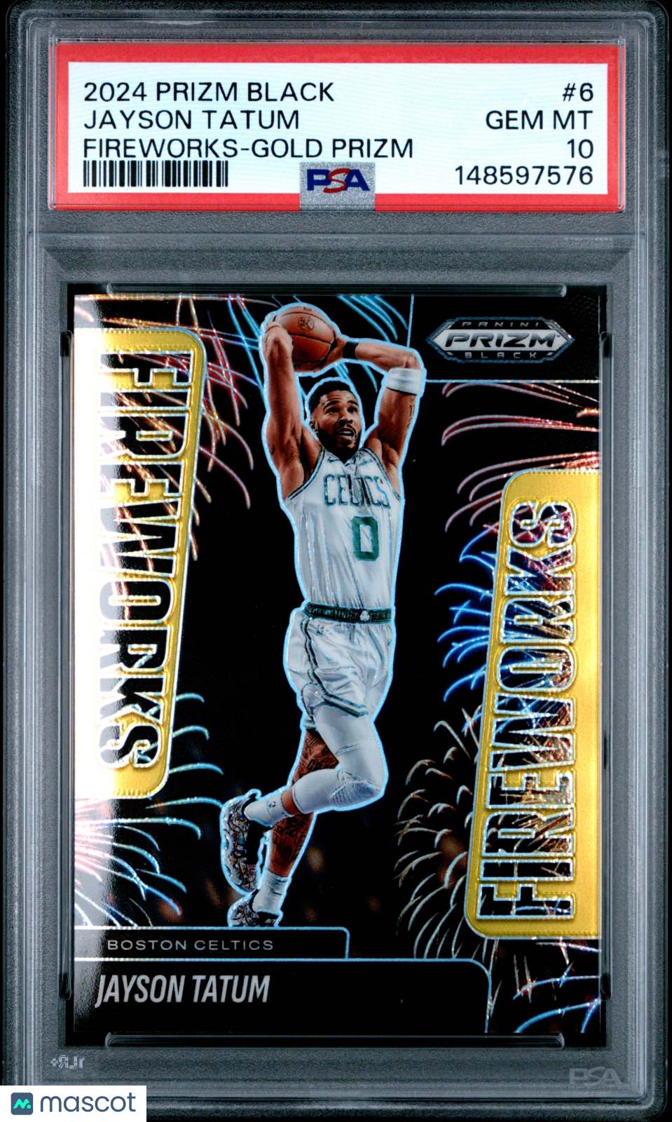 2024 Panini Prizm Black Fireworks Jayson Tatum Gold #6 PSA 10