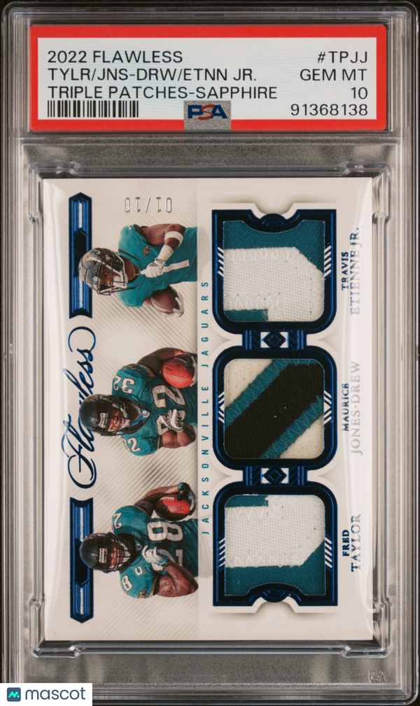 2022 Panini Flawless Triple Patches Sapphire MJD Fred Taylor Etienne PSA 10 GEM