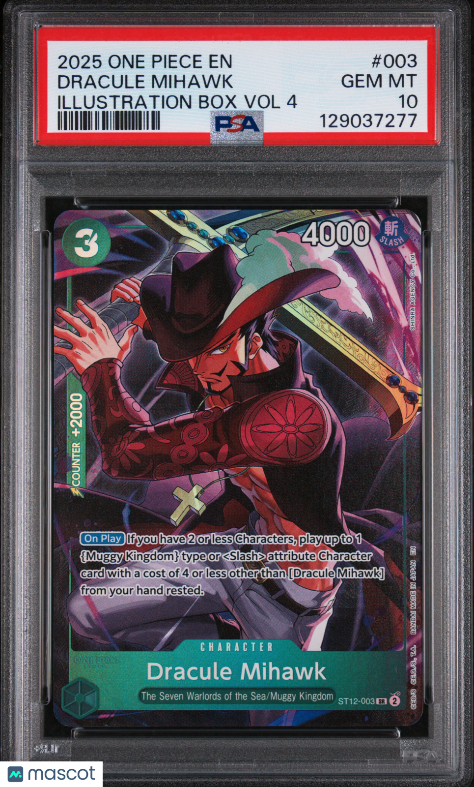 2025 One Piece Promos Dracule Mihawk #003 Illustration Box Vol.4 PSA 10
