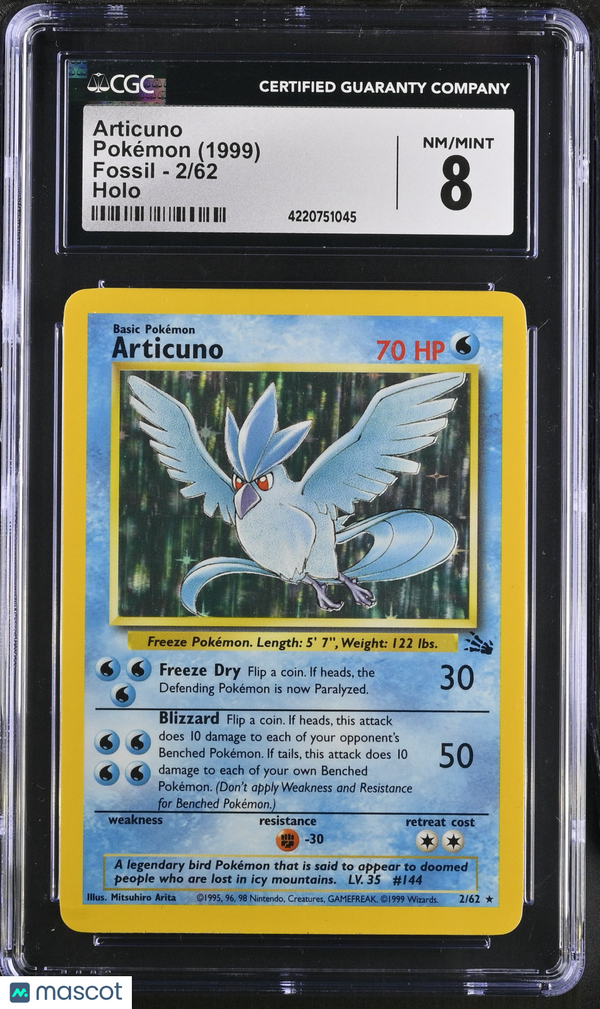 1999 Pokémon Articuno #2/62 English CGC 8