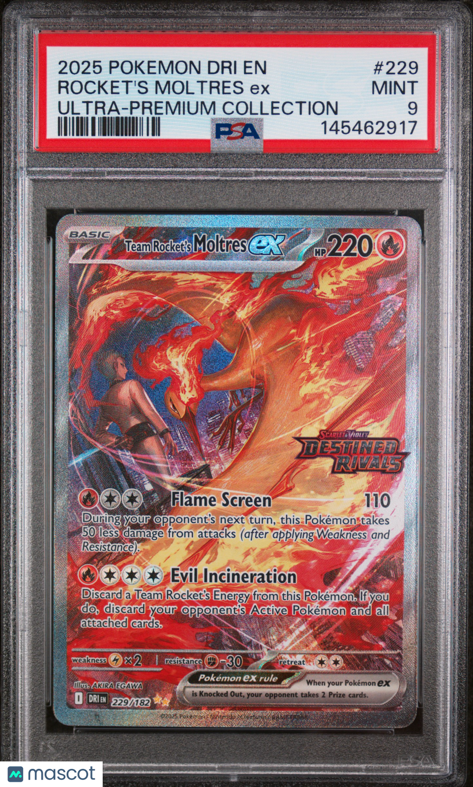 2025 Pokemon Destined Rivals Rocket's Moltres EX #229 UPC PSA 9 MINT