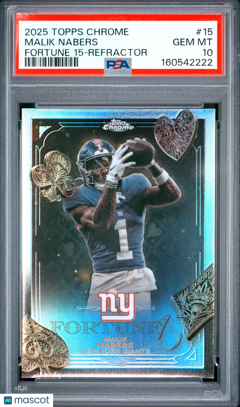 2025 Topps Chrome Fortune 15 Malik Nabers Refractor #15 PSA 10