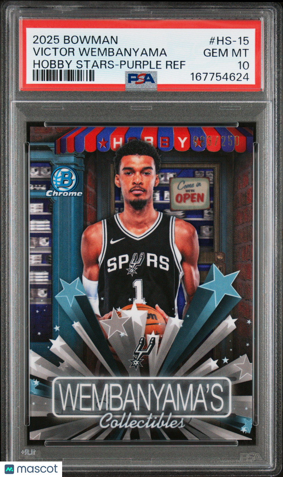 2025 Bowman Chrome Hobby Stars Victor Wembanyama Purple Ref /250 #HS-15 PSA 10
